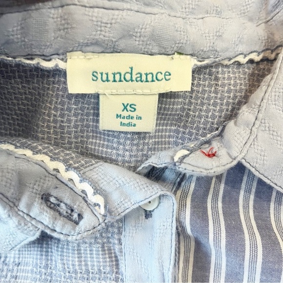 Sundance Top Size XS Blue Patchwork Stripe Long Sleeve Button Down High Low Hem - Picture 8 of 10